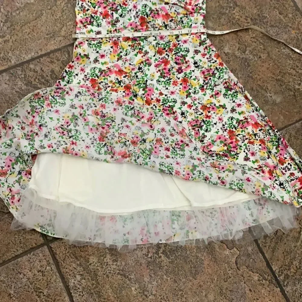 Ruby Rox Size 11 Sleeveless Floral Pink Yellow Purple Lined Netting Midi Dress